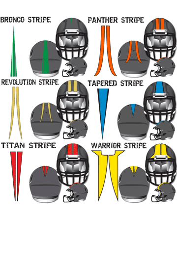 football helmet stripe examples bronco panther revolution tapered titan warrior styles