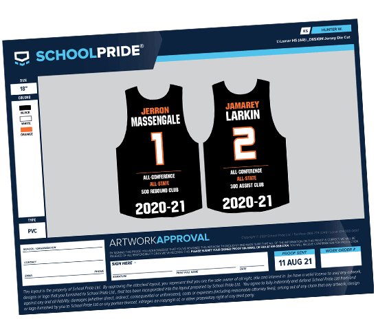 schoolpride® die cut jersey layout