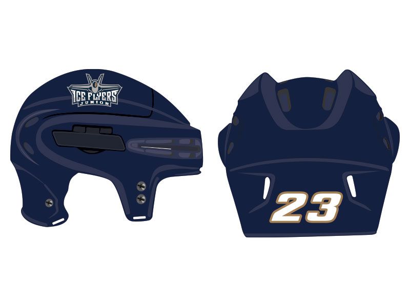 ice fliers decal and die cut number on navy hockey helmet