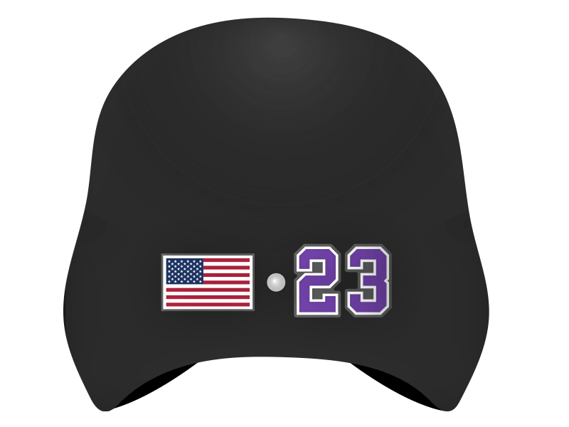 batting helmet showing proper use of die cut number stickers