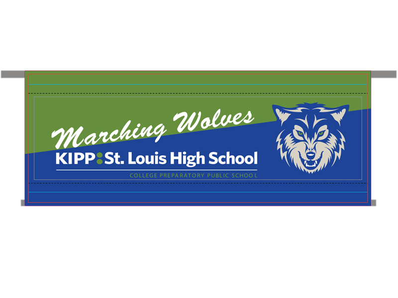 marching band banner two tone green and blue