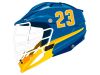 23 lacrosse decal on blue and yellow helmet