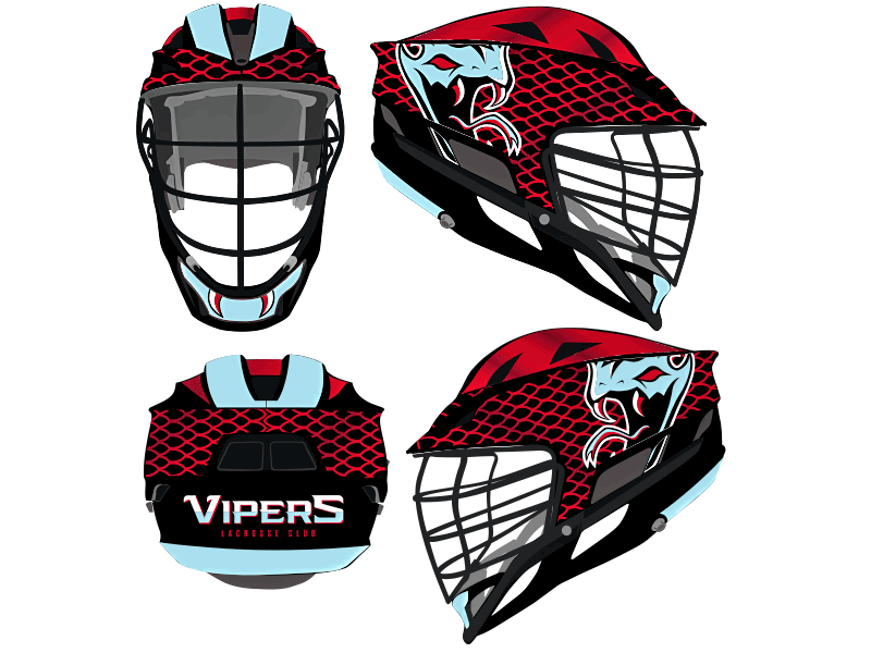 lacrosse helmet wrap vipers red light blue snake design