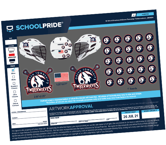schoolpride® custom timberwolves award decals lacrosse decal artwork proof