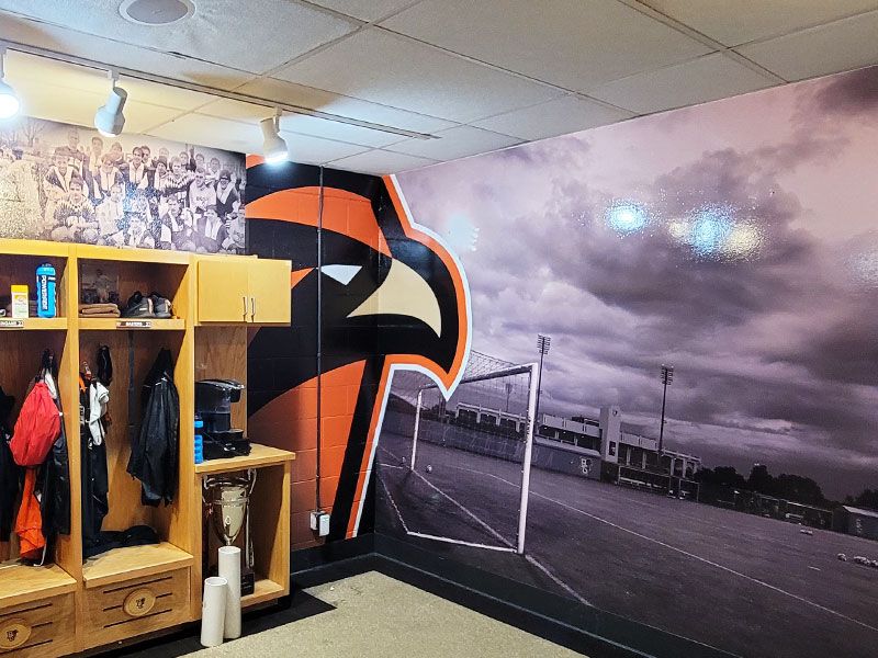 college wall wrap locker room