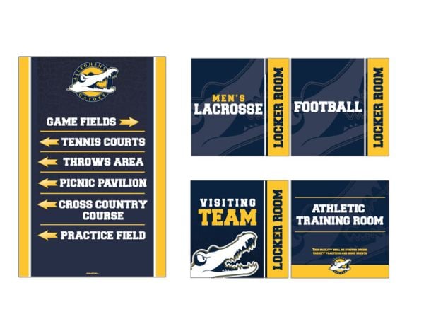 facility signs with directional arrows