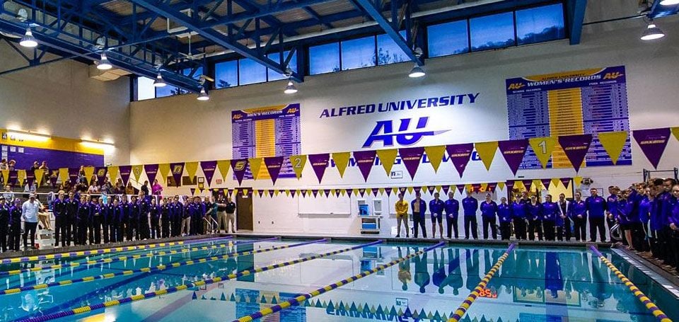 alfred university swimming record boards in natatorium pool area