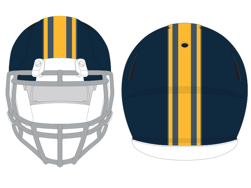 yellow single color wide stripe with clear areas on blue football helmet