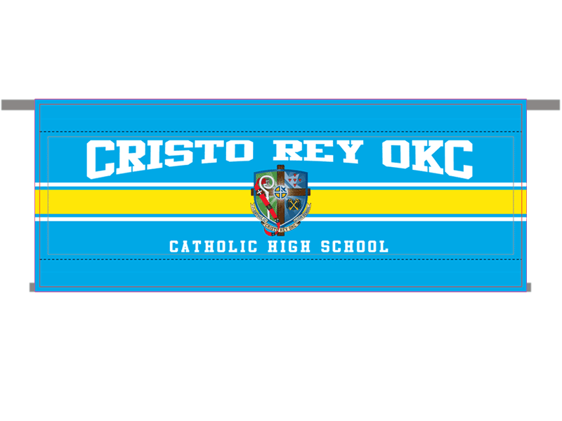 blue and yellow parade banner