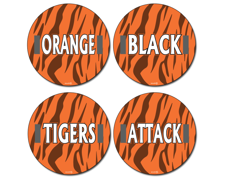 orange black tigers attack cheer signs with tiger striped background
