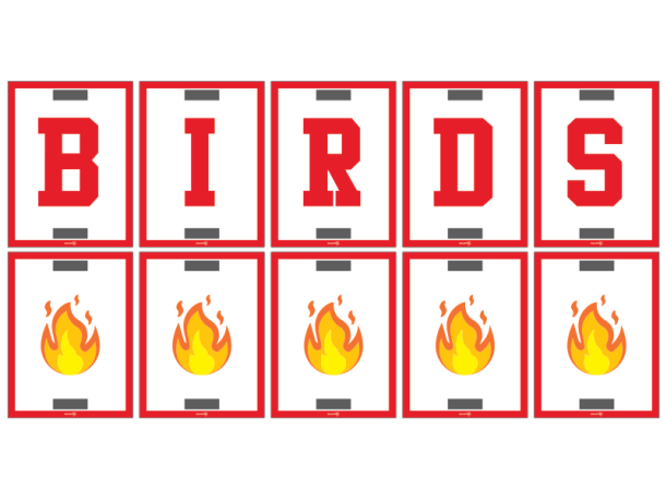 birds fire cheer signs with handles