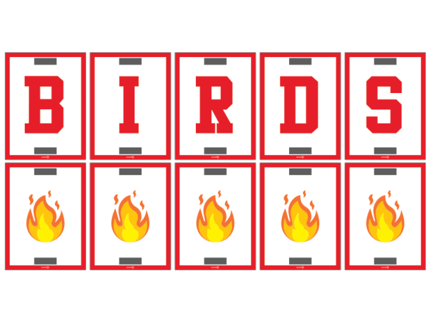 birds fire cheer signs with handles
