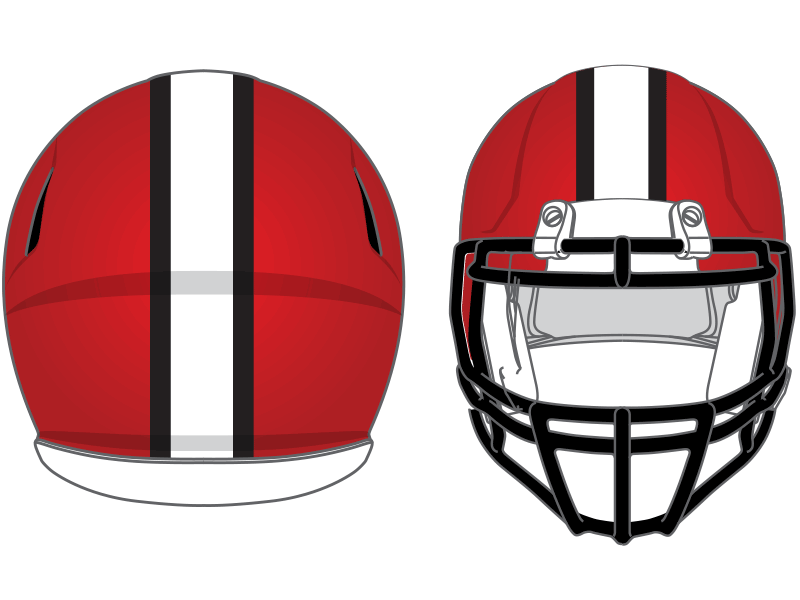 wide two color stripe on red football helmet in white and blue