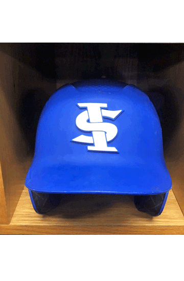 college batting helmet with 3d batting helmet decal in player locker 