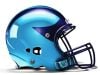 dark blue michigan wing decals on light blue helmet