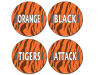 orange black tigers attack cheer signs with tiger striped background