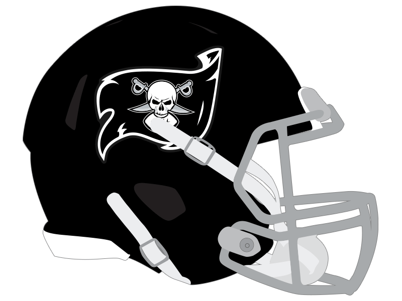 pirate flag on black football helmet with gray facemask