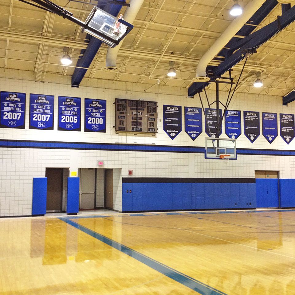 Worthington Kibourne gymnasium championship banners