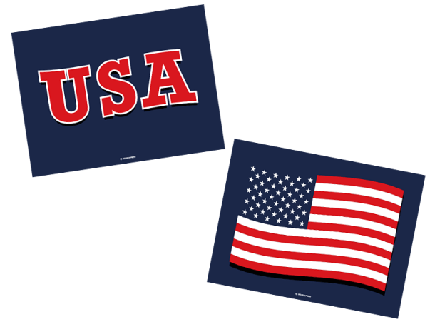 USA cheer signs with flag