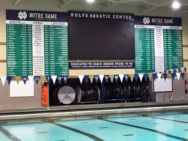 Notre Dame University Swimming Natatorium Record Board