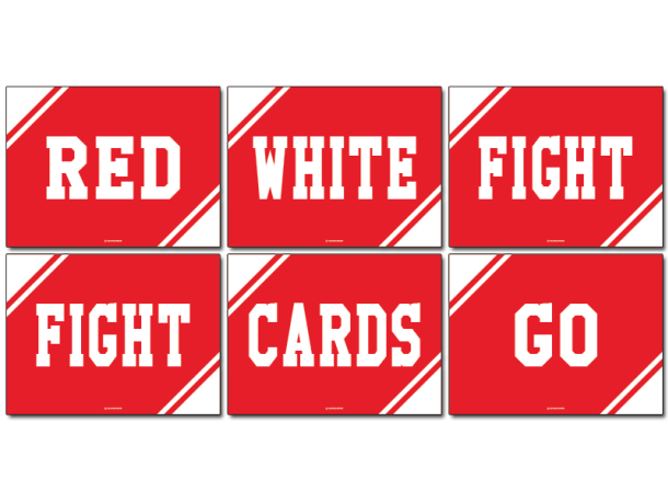 red white fight go cards cheer signs