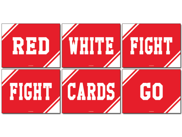 red white fight go cards cheer signs