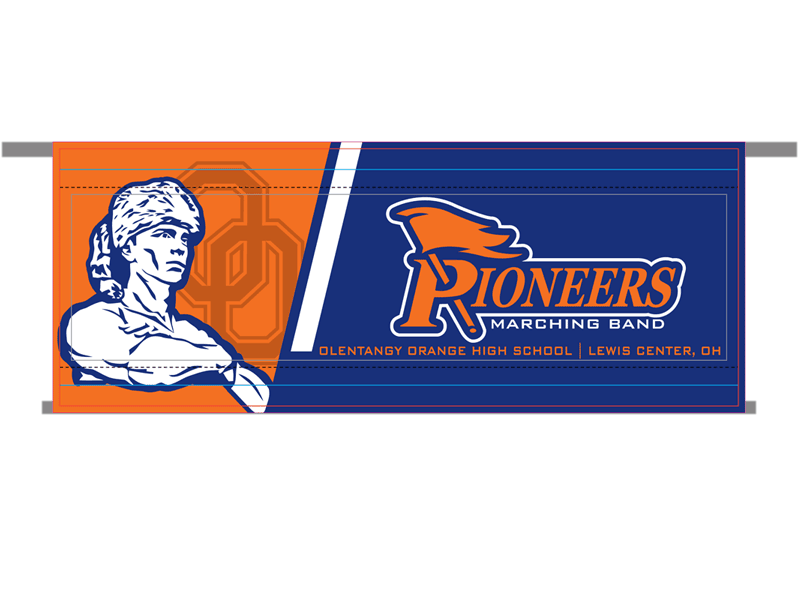 marching band banner orange blue