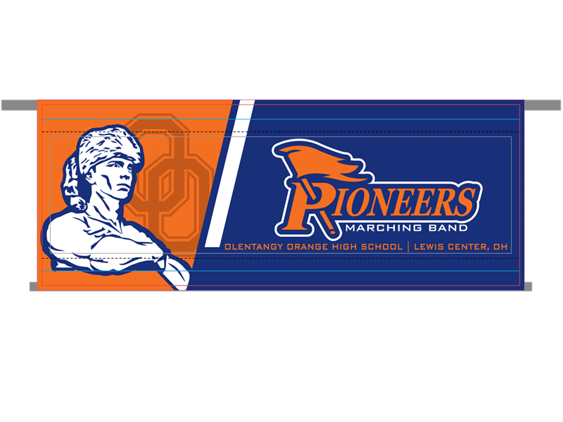 marching band banner orange blue