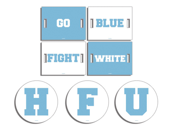 hfu go blue white cheer signs