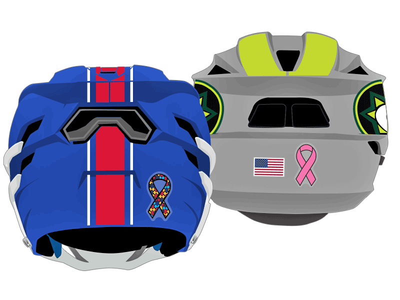 autism and breast cancer ribbons on lacrosse helmets