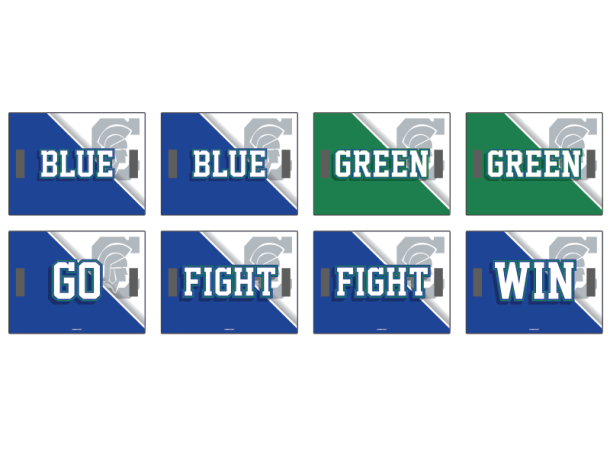 blue green go fight win cheer signs