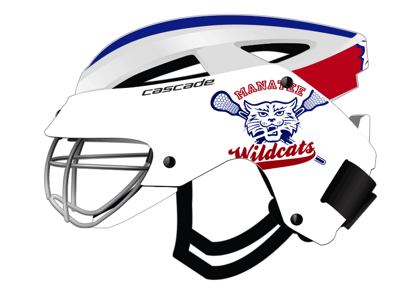 lacrosse helmet cascade lx manatee wildcats red blue decal