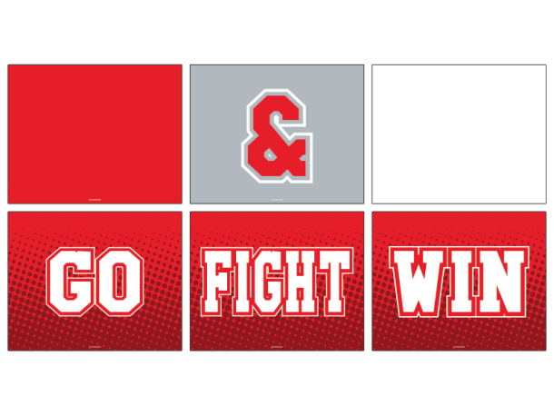 red & white go fight win cheer signs