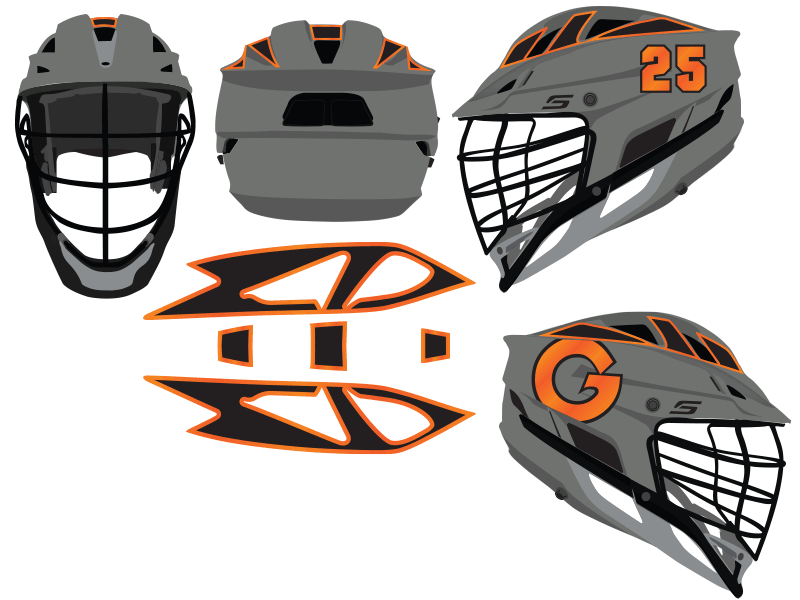 black orange custom vent decals gray lacrosse helmet