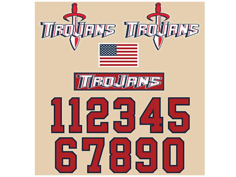 trojans hockey helmet decal kits with side decals numbers name strip and american flag