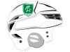 green ice hockey decal on white helmet