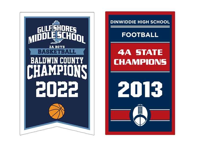 basketball and volleyball championship banners