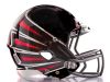 silver and red chrome wing on black football helmet