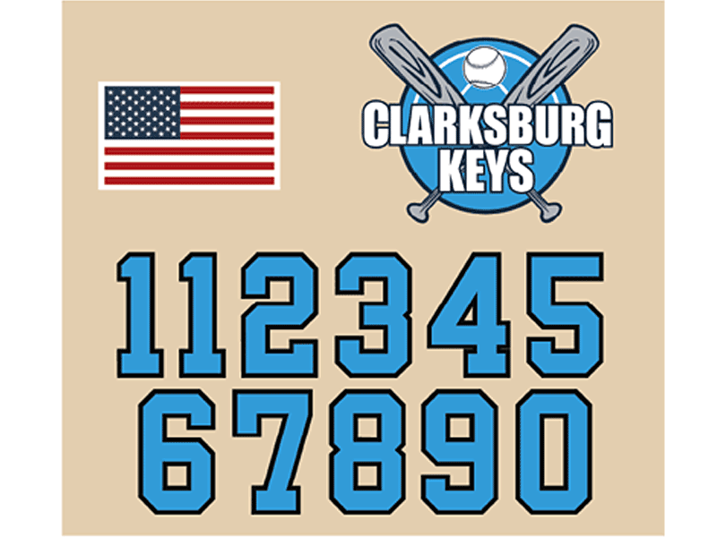 standard batting helmet decal sheet with sticker numbers and american flag