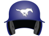purple batting helmet with mustang mascot decal in white