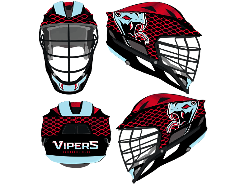 lacrosse helmet wrap vipers red light blue snake design