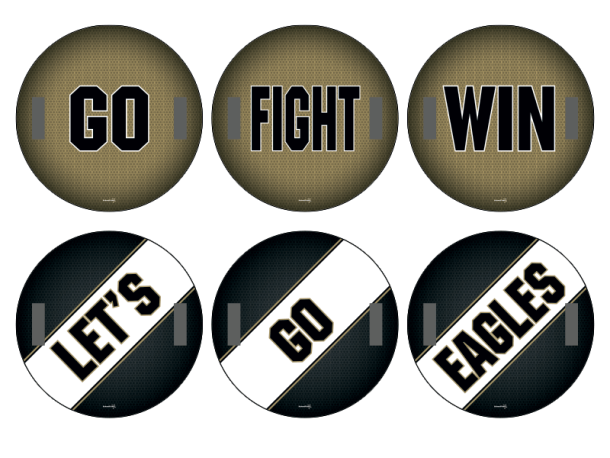 go fight win let's go eagles round cheer signs with handles