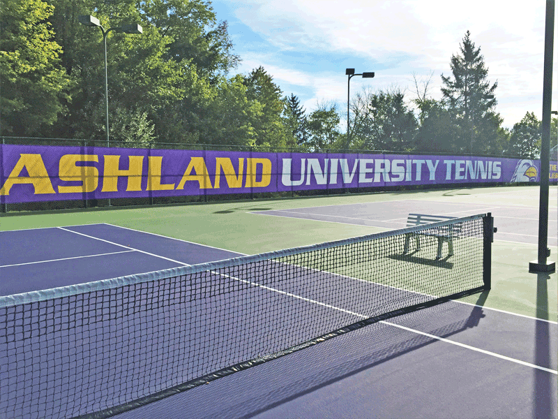 ashland university tennis mesh banner on fence