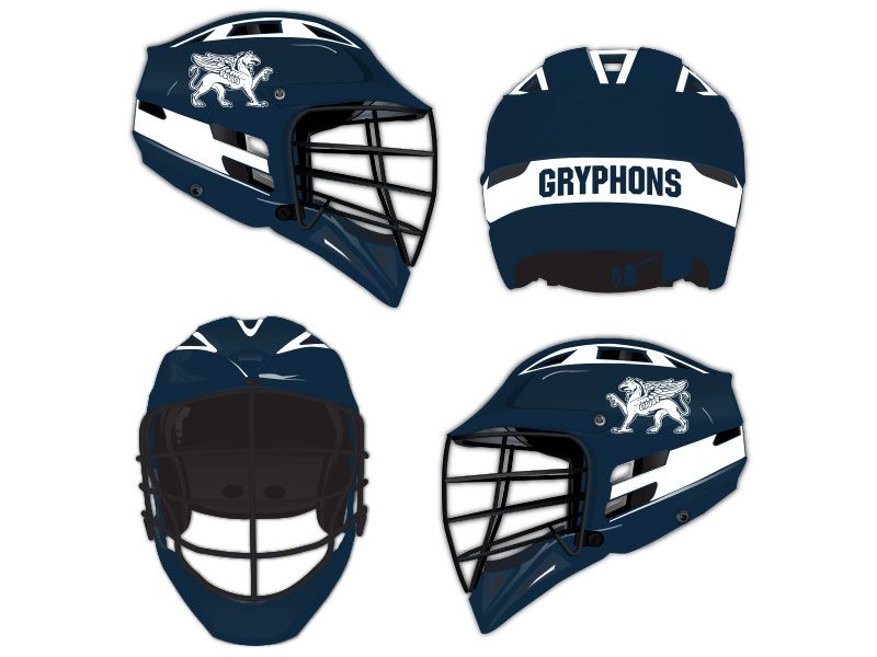 4 item multi item lacrosse kits white gryphons blue helmet