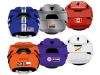lacrosse flag stickers on six helmets