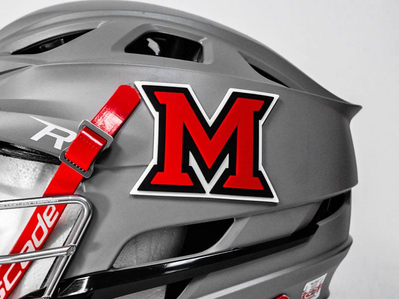 miami university 3d lacrosse sticker on gray helmet