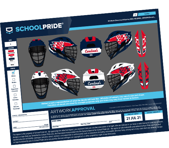 schoolpride® custom wing lacrosse decal artwork proof
