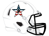 flag print star with P inlay decal on white football helmet with black face mask
