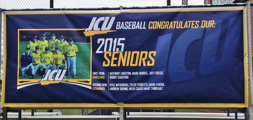 JCU baseball senior photo team banner
