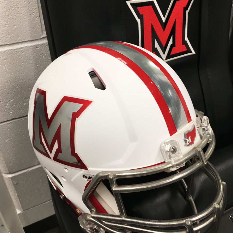 miami university football helmet decals in chrome and 3D front bumpoer